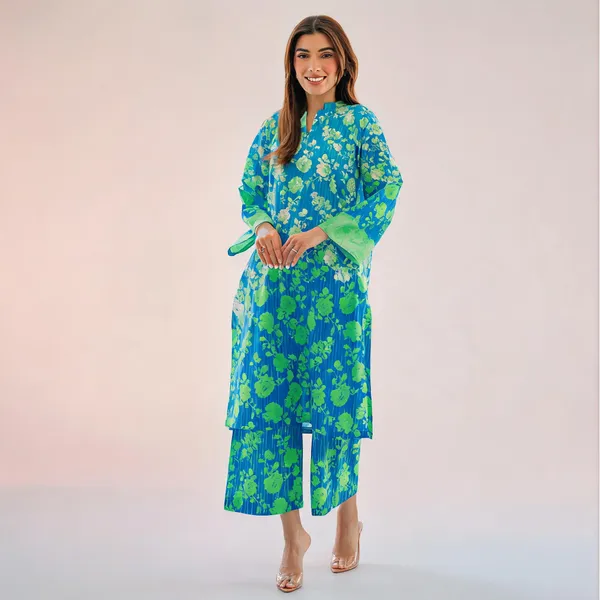Blue_Printed_Lawn_Unstitched_Floral_Straight_Kurta_Set_For_Women