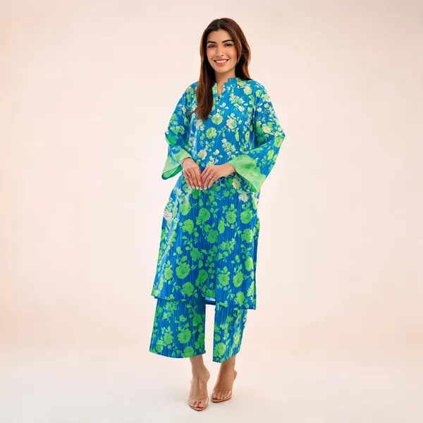 Blue_Printed_Lawn_Unstitched_Floral_Straight_Kurta_Set_For_Women