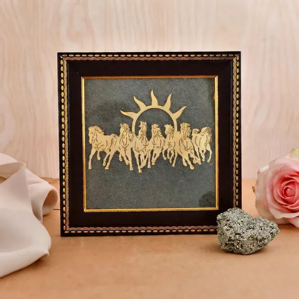 7_Horses_On_Raw_Pyrite_Frame_With_Free_Raw_Pyrite_Stone