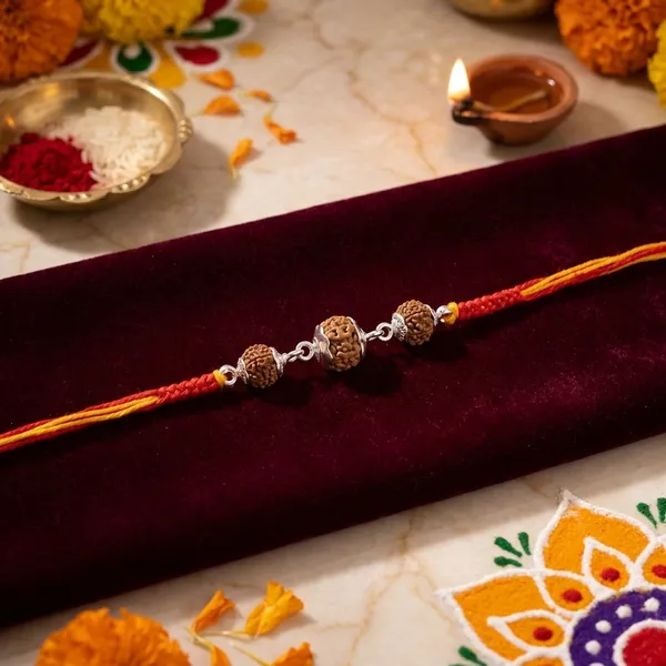 Red_Yellow_Braided_Thread_Rudraksha_Sterling_Silver_Rakhi_For_Men