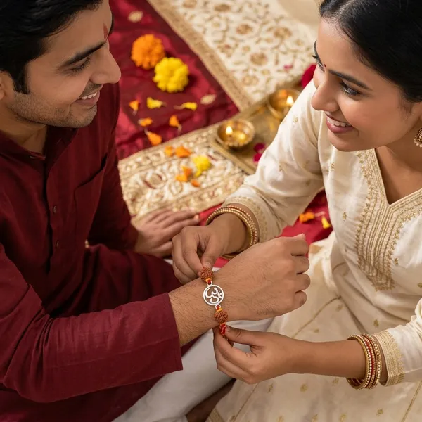 Red_Yellow_Thread_Silver_Tone_Brown_Bead_Rakhi_For_Men