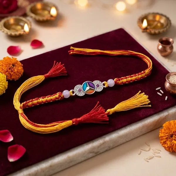 Multicolour_Thread_Sterling_Silver_Gemstone_Rakhi_For_Men