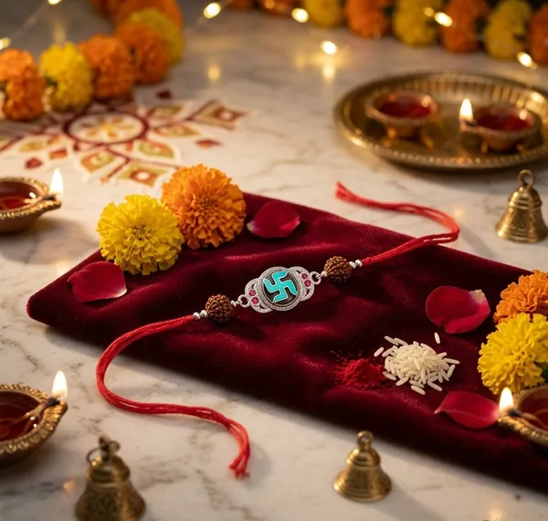 Red_Thread_Rudraksha_Swastik_Sterling_Silver_Rakhi_For_Men