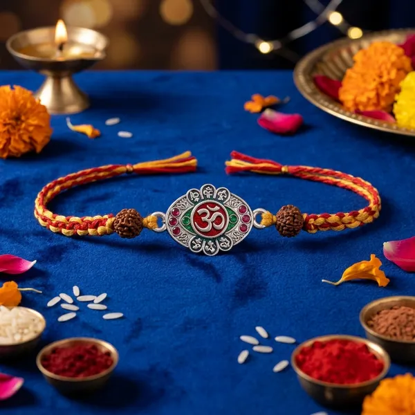 Red_Yellow_Silver_Om_Rudraksha_Sterling_Silver_Rakhi_For_Men
