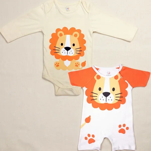 Cream_Orange_Cotton_Lion_Print_Romper_And_Onesie_Set_For_Babies