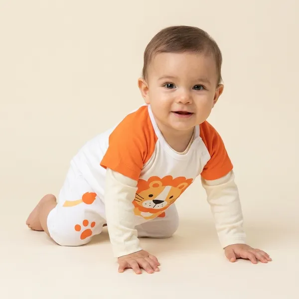 Cream_Orange_Cotton_Lion_Print_Romper_And_Onesie_Set_For_Babies