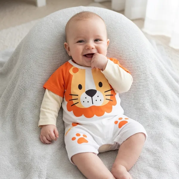 Cream_Orange_Cotton_Lion_Print_Romper_And_Onesie_Set_For_Babies