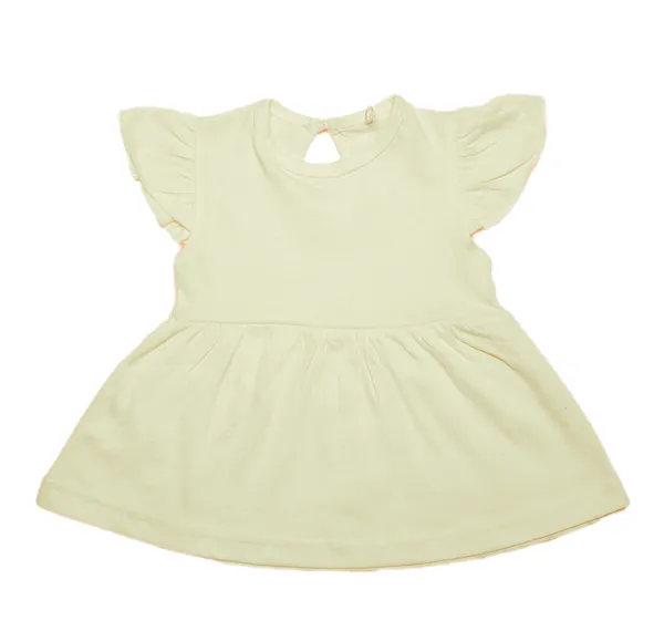 Cream_Cotton_Flutter_Sleeve_Gathered_Dress_For_Baby_Girls