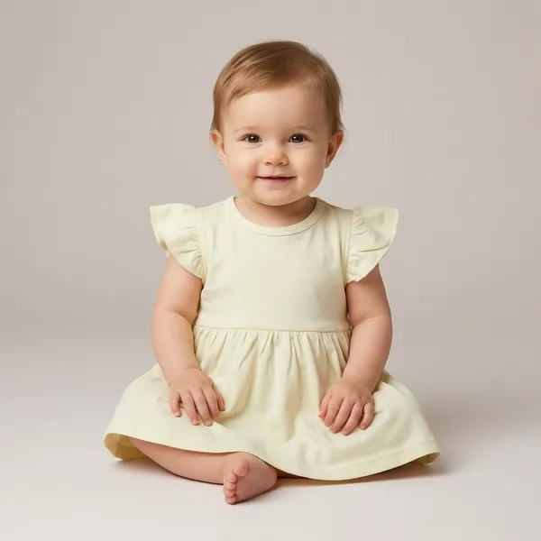 Cream_Cotton_Flutter_Sleeve_Gathered_Dress_For_Baby_Girls