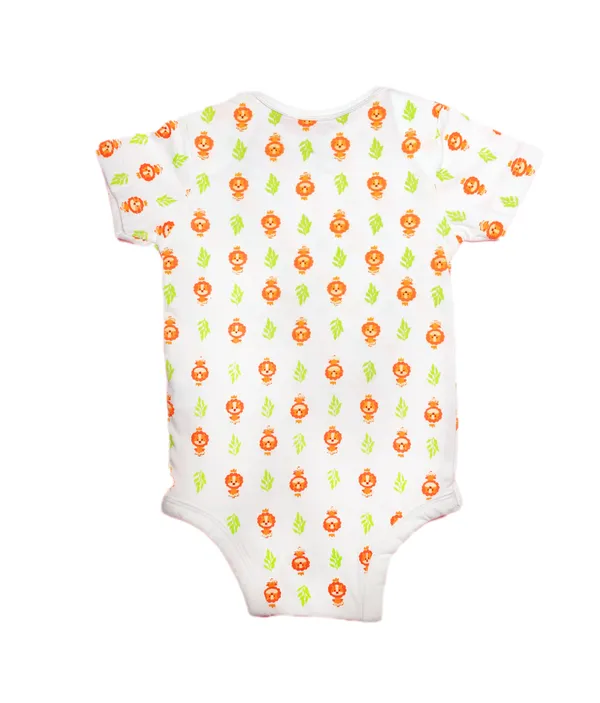 White_Cotton_Short_Sleeve_Lion_Print_Onesie_For_Babies