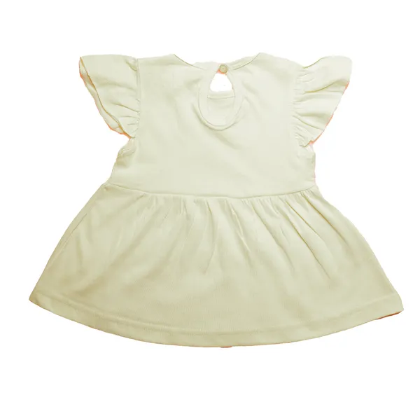 Cream_Cotton_Flutter_Sleeve_Gathered_Dress_For_Baby_Girls