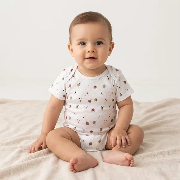 White_Cotton_Short_Sleeve_Bear_Print_Bodysuit_And_Romper_Set_For_Babies