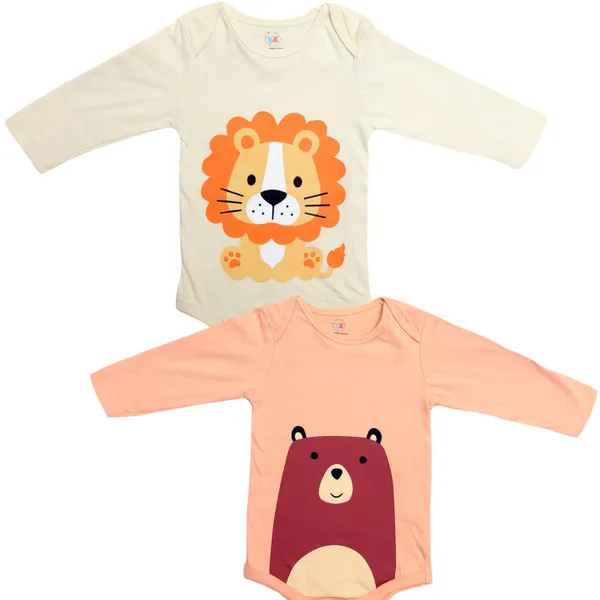 Cream_Peach_Cotton_Full_Sleeve_Lion_Bear_Print_Onesie_Set_For_Babies