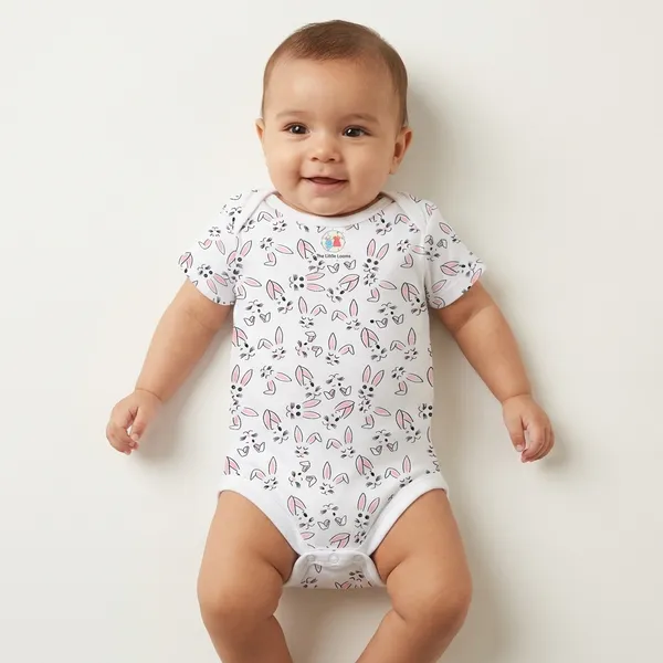 White_Cotton_Short_Sleeve_Bunny_Print_Onesie_For_Babies