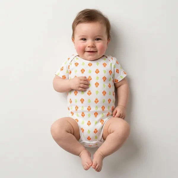 White_Cotton_Short_Sleeve_Lion_Print_Onesie_For_Babies