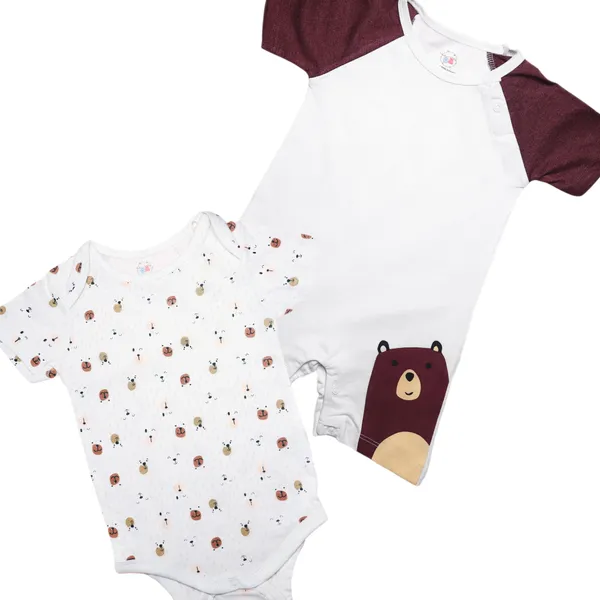White_Cotton_Short_Sleeve_Bodysuit_And_Romper_Set_For_Babies