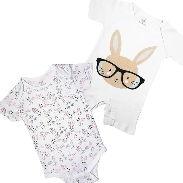 White_Cotton_Short_Sleeve_Rabbit_Print_Onesie_Set_For_Babies