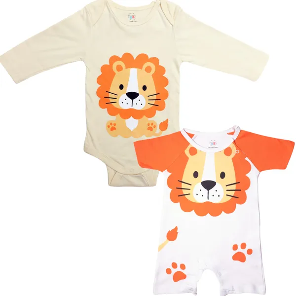 Cream_Orange_Cotton_Lion_Print_Romper_And_Onesie_Set_For_Babies