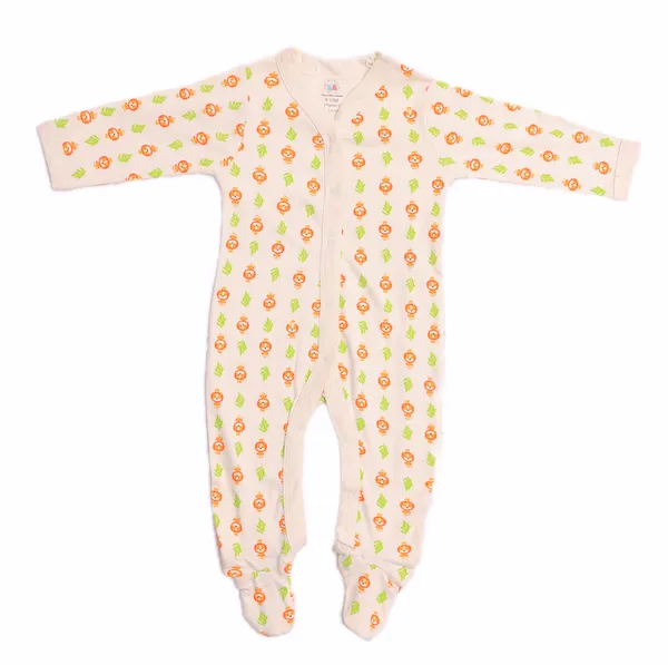 White_Cotton_Full_Sleeve_Lion_Print_Footie_Sleepsuit_For_Babies