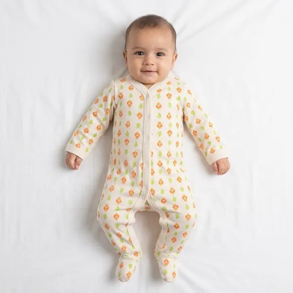 White_Cotton_Full_Sleeve_Lion_Print_Footie_Sleepsuit_For_Babies