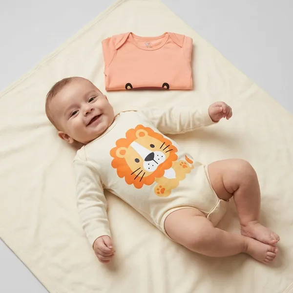 Cream_Peach_Cotton_Full_Sleeve_Lion_Bear_Print_Onesie_Set_For_Babies