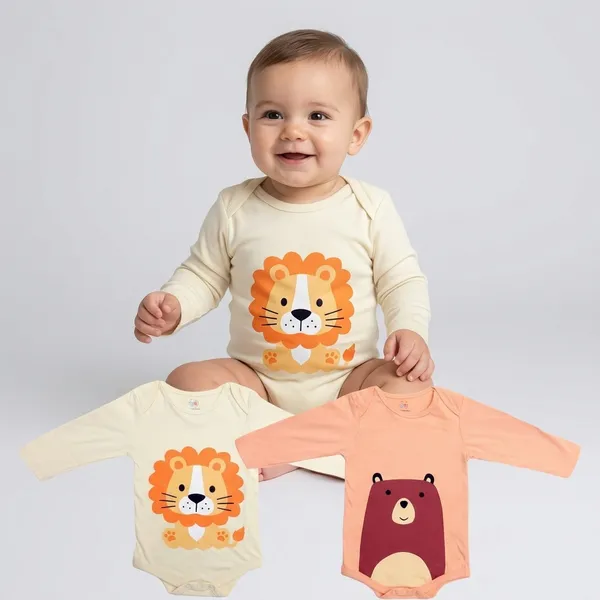 Cream_Peach_Cotton_Full_Sleeve_Lion_Bear_Print_Onesie_Set_For_Babies