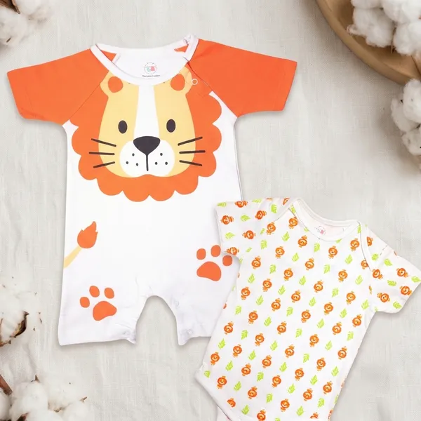 Lion_Theme_Short_Sleeve_Bodysuit_Set_For_Babies