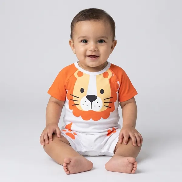 Lion_Theme_Short_Sleeve_Bodysuit_Set_For_Babies