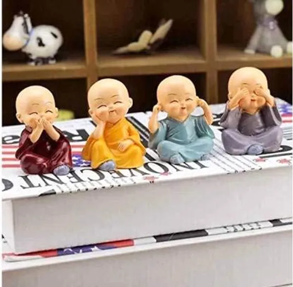 Pickartme_Small_Set_Of_4_Baby_Monk_Buddha_Showpiece_Polyresin_Car_Dash_Living_Room_Office_Decoration_Status_4_Baby_Monk_Without_Hat_Multicolour