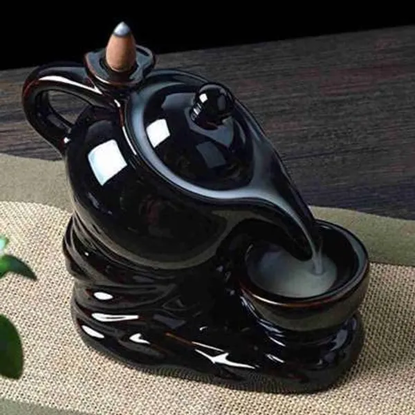 Pickartme_Ceramic_Tea_Kettle_Design_Incense_Burner_Smoke_Backflow_Cone_Incense_Holder_Decorative_Showpiece_With_10_Free_Smoke_Backflow_Cones_Black