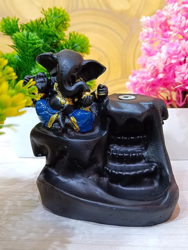 Pickartme_Polly_Resin_Smoke_Waterfall_Lord_Ganesh_With_10_Scented_Backflow_Cone_Incenses_8x6x12_Golden_1_Pc_Conical