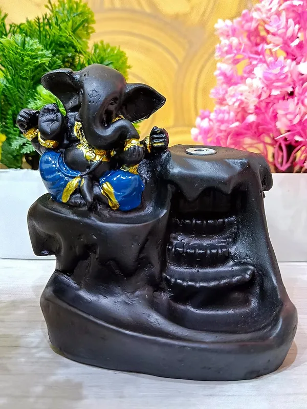 Pickartme_Polly_Resin_Smoke_Waterfall_Lord_Ganesh_With_10_Scented_Backflow_Cone_Incenses_8x6x12_Golden_1_Pc_Conical