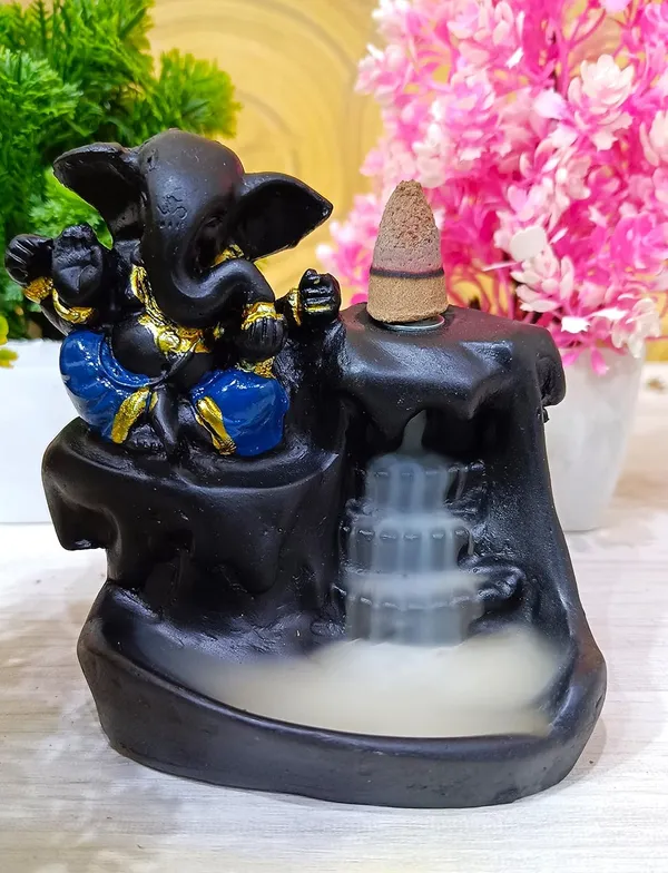 Pickartme_Polly_Resin_Smoke_Waterfall_Lord_Ganesh_With_10_Scented_Backflow_Cone_Incenses_8x6x12_Golden_1_Pc_Conical