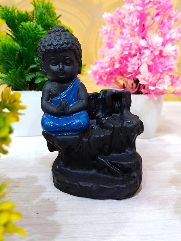 Pickartme_Polyresin_Meditating_Monk_Buddha_Smoke_Backflow_Cone_Incense_Holder_Decorative_Showpiece_With_10_Free_Smoke_Backflow_Scented_Cone_Incenses_Blue