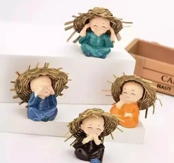 Pickartme_Small_Set_Of_4_Baby_Monk_Buddha_Showpiece_Polyresin_Car_Dash_Living_Room_Office_Decoration_Status_Multicolour_4_Baby_Monk_With_Hat