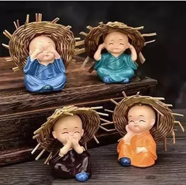 Pickartme_Small_Set_Of_4_Baby_Monk_Buddha_Showpiece_Polyresin_Car_Dash_Living_Room_Office_Decoration_Status_Multicolour_4_Baby_Monk_With_Hat