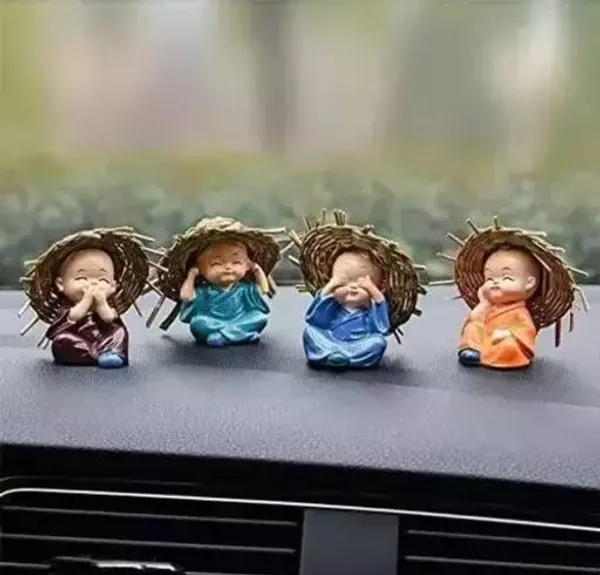 Pickartme_Small_Set_Of_4_Baby_Monk_Buddha_Showpiece_Polyresin_Car_Dash_Living_Room_Office_Decoration_Status_Multicolour_4_Baby_Monk_With_Hat
