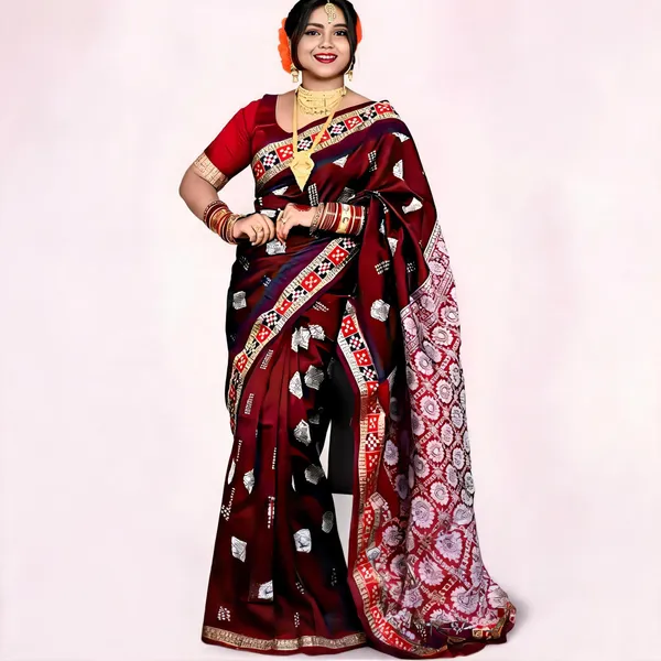 Weaver_Store_Temple_Border_Sambalpuri_Art_Silk_Saree_(Maroon)