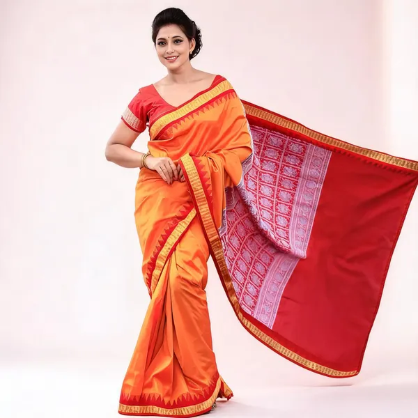 National_Saree_Temple_Border_Sambalpuri_Art_Silk_Saree_(Orange)