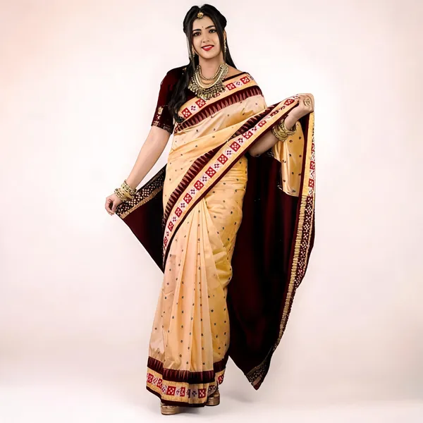 National_Sarees_Temple_Border_Sambalpuri_Art_Silk_Saree_(Beige)