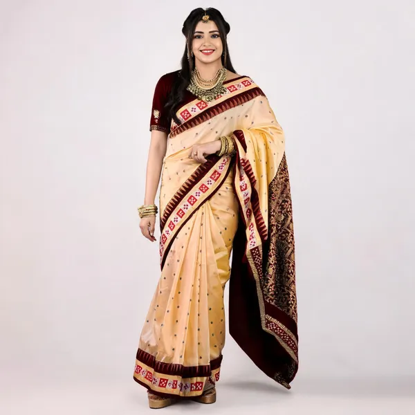 Weaver_Store_Temple_Border_Sambalpuri_Art_Silk_Saree_(Cream)