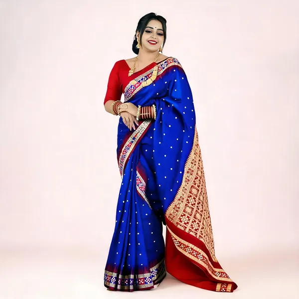 Weaver_Store_Temple_Border_Sambalpuri_Art_Silk_Saree_(Blue)