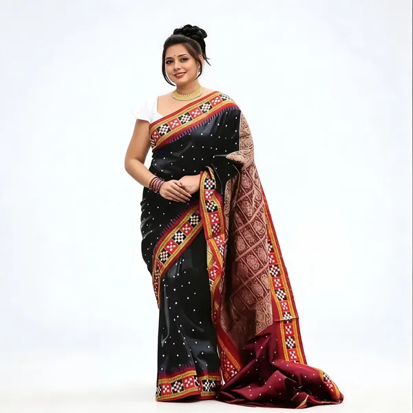 National_Sarees_Temple_Border_Sambalpuri_Art_Silk_Saree_(Black)