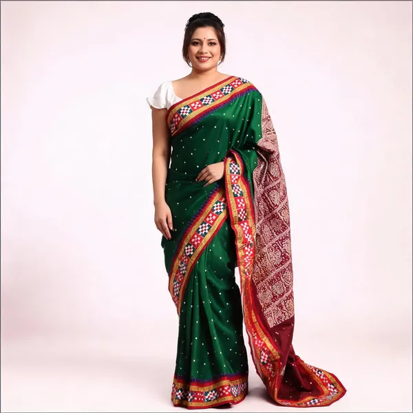 National_Sarees_Temple_Border_Sambalpuri_Art_Silk_Saree_(Green)