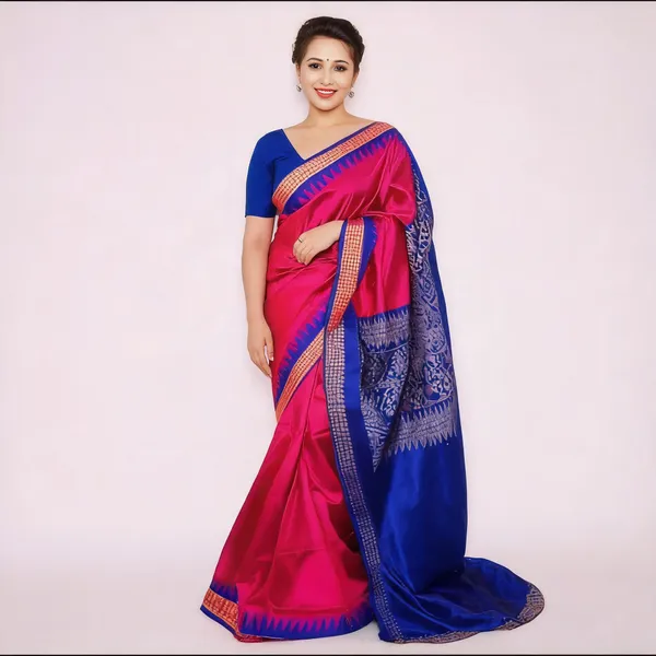 National_Saree_Temple_Border_Sambalpuri_Handloom_Art_Silk_Saree_(Pink)