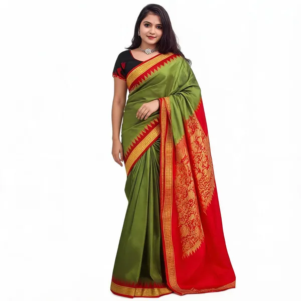 National_Sarees_Woven_Sambalpuri_Silk_Blend_Saree_(Green,_Red)