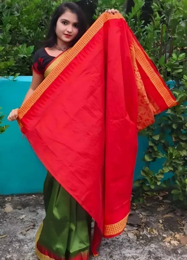 National_Sarees_Woven_Sambalpuri_Silk_Blend_Saree_(Green,_Red)