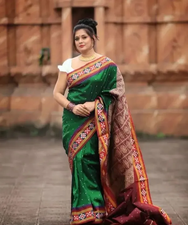 National_Sarees_Temple_Border_Sambalpuri_Art_Silk_Saree_(Green)