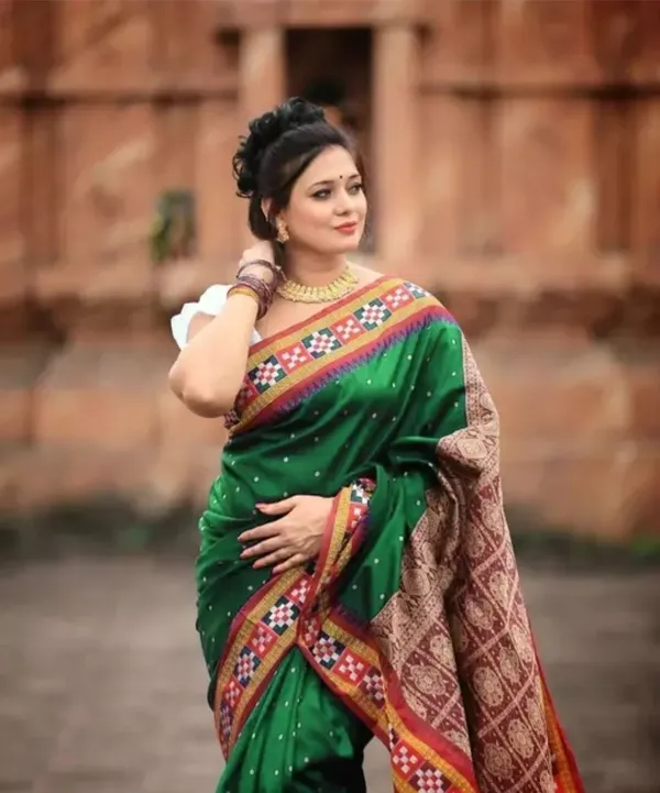 National_Sarees_Temple_Border_Sambalpuri_Art_Silk_Saree_(Green)