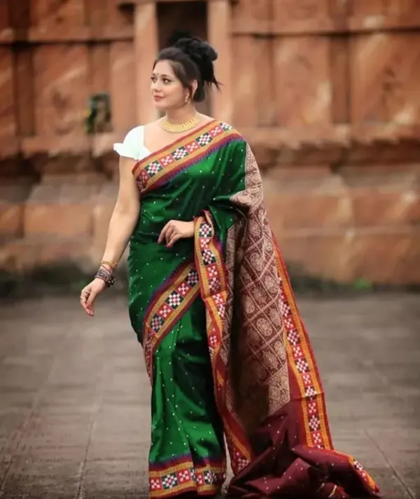 National_Sarees_Temple_Border_Sambalpuri_Art_Silk_Saree_(Green)